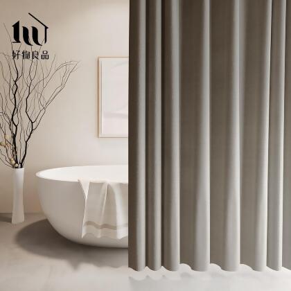 【好物良品】180x200cm_仿亞麻莫蘭迪色系防潑水防霉防潮加厚浴簾附掛環/ 深灰色 