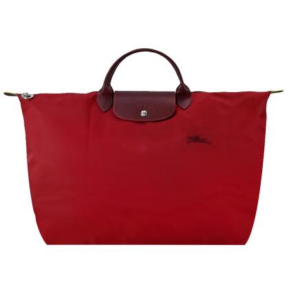 LONGCHAMP LE PLIAGE GREEN系列刺繡短把再生尼龍摺疊旅行袋(小/多色選)/平行輸入/ 紅