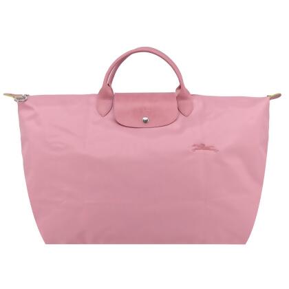 LONGCHAMP LE PLIAGE GREEN系列刺繡短把再生尼龍摺疊旅行袋(小/多色選)/平行輸入/ 花瓣粉 