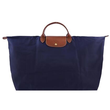 LONGCHAMP LE PLIAGE系列短把再生尼龍摺疊水餃旅行袋(中/多色選)/平行輸入/ 海軍藍