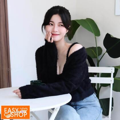 【EASY SHOP】Banana Pie-BRA TOP-水貂絨針織外套-夜黑/ M 