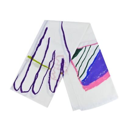 ISSEY MIYAKE 三宅一生 me系列水彩塗鴉披肩圍巾-白紫/平行輸入 