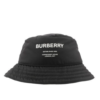 【BURBERRY 巴寶莉】M號 Horseferry 標誌尼龍漁夫帽(黑色)/平行輸入 