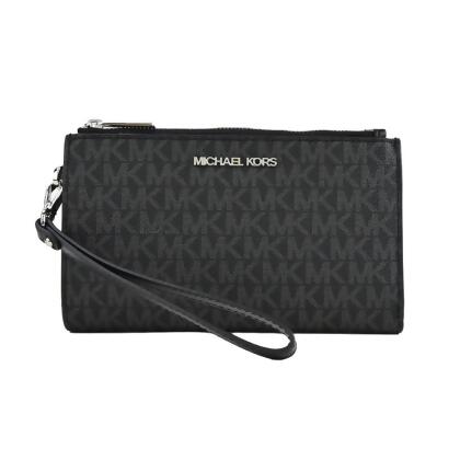 MICHAEL KORS JET SET防刮多功能手掛式中長夾(多色選)/平行輸入/ 滿版黑銀 