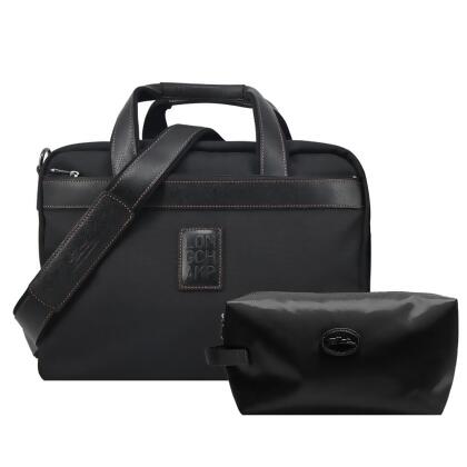 LONGCHAMP BOXFORD系列帆布兩用旅行袋(附盥洗包/多色選)平行輸入/ 黑 