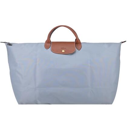 LONGCHAMP LE PLIAGE系列短把再生尼龍摺疊水餃旅行袋(中/鋼灰)/平行輸入