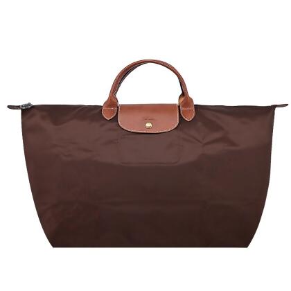 LONGCHAMP LE PLIAGE系列短把再生尼龍摺疊水餃旅行袋(小/烏檀)/平行輸入