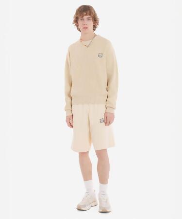 MAISON KITSUNÉ 米白變化狐狸頭LOGO寬鬆抽繩運動短褲/中性/M 