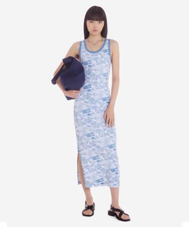 MAISON KITSUNÉ 錢布雷藍滿版衝浪徽章印花背心洋裝/女裝/ M 