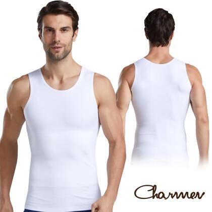 【Charmen】NY025高彈束胸收腹無袖塑身衣 男性塑身衣/ 白色/ XL 