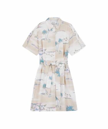 MAISON KITSUNÉ 熱帶島嶼印花襯衫式洋裝/女裝/ 38 