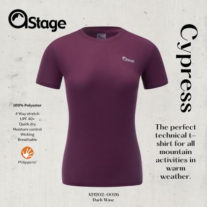 【AStage】Cypress T-Shirt 透氣快乾短袖排汗衣 葡萄酒紫 (A21202-0026)｜銀離子運動上衣/ 葡萄酒紫 XL 