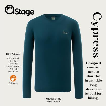 【AStage】Cypress T-Shirt 透氣快乾長袖排汗衣 男 深海藍 (A11202-0022)｜銀離子運動上衣/ 深海藍 XL 