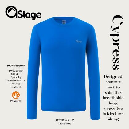 【AStage】Cypress T-Shirt 透氣快乾長袖排汗衣 男 天藍 (A11202-0022)｜銀離子運動上衣/ 天藍 XL 