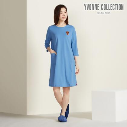YVONNE COLLECTION熊大棒球繡花七分袖洋裝(LINE FRIENDS) 