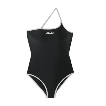 韓國 emis LOGO ONE-SHOULDER SWIMSUIT 韓製 單肩連身泳裝 黑色BLACK/ S 