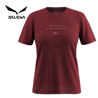 【SALEWA 義大利】EAGLE EITD MERINO T-SHIRT 女 短袖羊毛T恤｜運動上衣 夏季短袖排汗衣/ 紅酒色 (1570)/ 40 / XS 