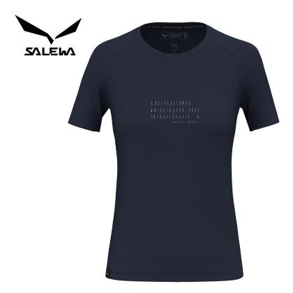 【SALEWA 義大利】EAGLE POEM DRY T-SHIRT 女 運動上衣｜吸濕快乾透氣排汗衣 短袖運動T恤/ 海軍藍 (3960)/ 40 / XS 