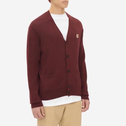 MAISON KITSUNÉ 酒紅色狐狸頭LOGO長袖針織外套XXS 