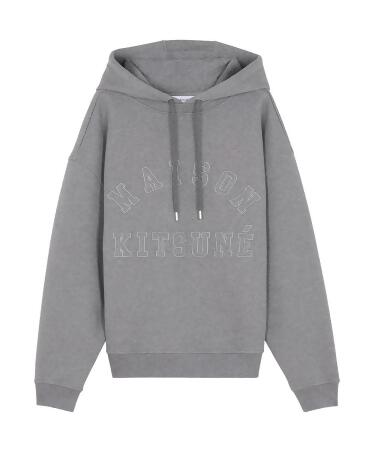 MAISON KITSUNÉ 靜謐灰學院風字母LOGO寬鬆連帽衛衣_男/中性/ XS 