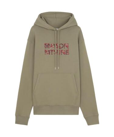 MAISON KITSUNÉ 鵝卵石灰童話狐狸字母LOGO舒適連帽衛衣_男/中性/ XS 