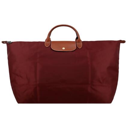 LONGCHAMP LE PLIAGE系列短把再生尼龍摺疊水餃旅行袋(中/酒紅)/平行輸入 