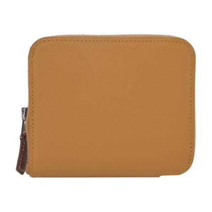 Hermes 愛馬仕 Silk In Compact Epsom小牛皮拉鍊絲巾短夾(37金棕)/ 平行輸入 