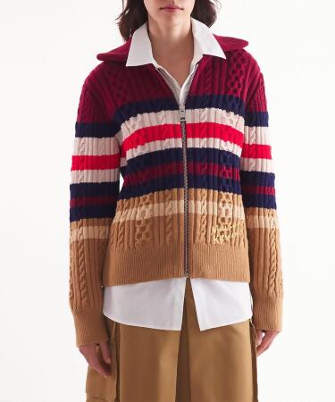 MAISON KITSUNÉ 櫻桃番茄紅條紋手繪LOGO拉鍊針織外套_女/ M 