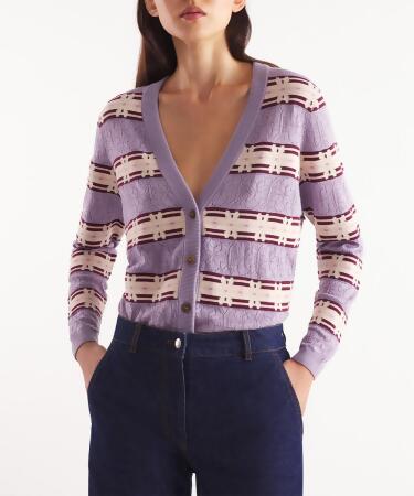 MAISON KITSUNÉ 茄子紫萬花筒費爾島圖案開襟針織衫_女/ M 