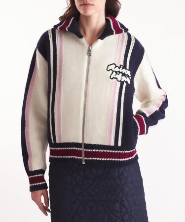 MAISON KITSUNÉ 蛛絲粉條紋穿搭狐狸學院風針織外套_女/ M 