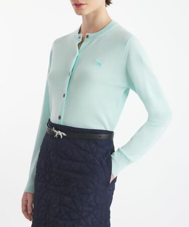 MAISON KITSUNÉ 胡椒薄荷綠小狐狸LOGO經典開襟針織衫_女/ L 