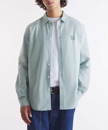 MAISON KITSUNÉ 松霧綠輪廓狐狸頭LOGO牛津襯衫_男/ XXS 