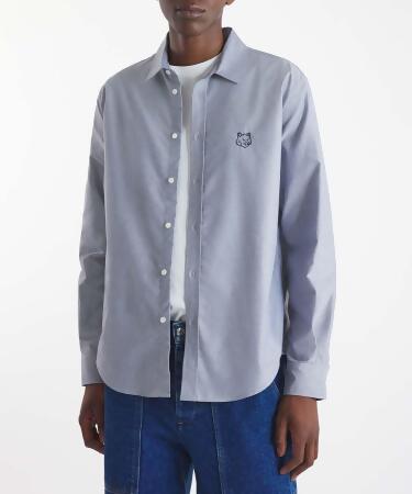 MAISON KITSUNÉ 溫柔藍輪廓狐狸頭LOGO牛津襯衫_男/ XXS 