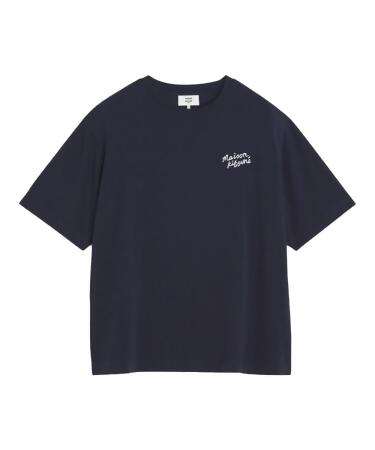 MAISON KITSUNÉ 午夜藍手繪LOGO寬鬆短TEE_中性/男/ M 
