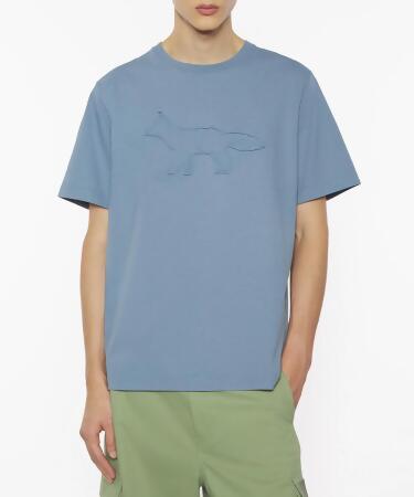 MAISON KITSUNÉ 鋅藍灰大暗影狐狸LOGO舒適短TEE_中性/男/ XS 
