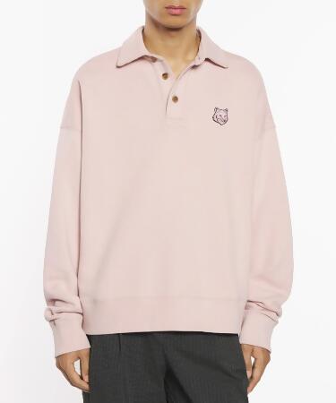MAISON KITSUNÉ 玫瑰土色變化狐狸頭LOGO刷毛寬鬆POLO毛衣_中性/男/ XS 