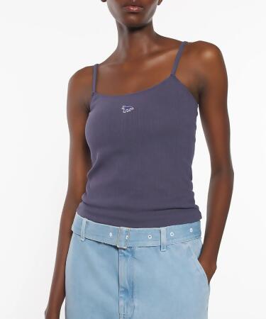 MAISON KITSUNÉ 無花果殼藍小狐狸LOGO細肩帶合身背心_女/ XL 