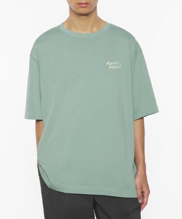MAISON KITSUNÉ 灰綠色手繪LOGO寬鬆短TEE_中性/男/ S 
