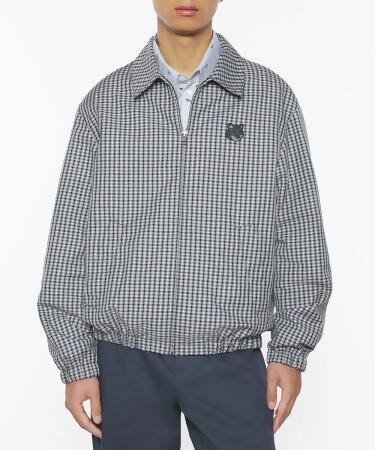 MAISON KITSUNÉ 石板灰格紋變化狐狸頭LOGO防潑水夾克_男/ XS 