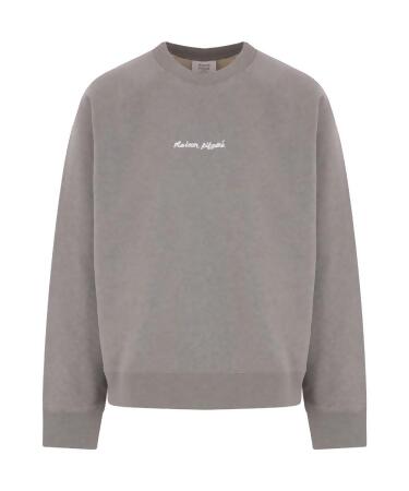MAISON KITSUNÉ 靜謐灰刺繡字母LOGO刷毛落肩寬鬆衛衣_中性/男/ L 