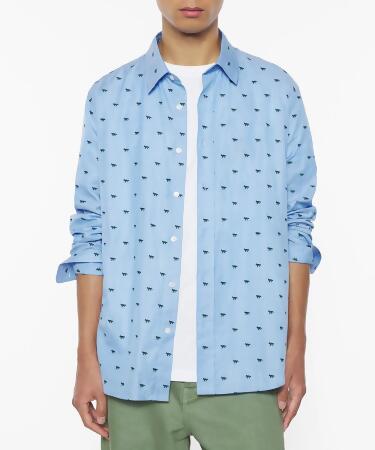 MAISON KITSUNÉ 鋅藍灰暗影狐狸條紋休閒襯衫_中性/男/ XS 
