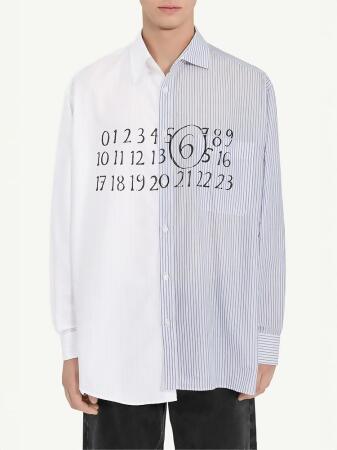 MM6 經典數字LOGO拼接長袖襯衫_中性/ 48 