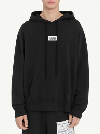 MM6 LOGO標黑色羅紋連帽TEE/中性/ M 