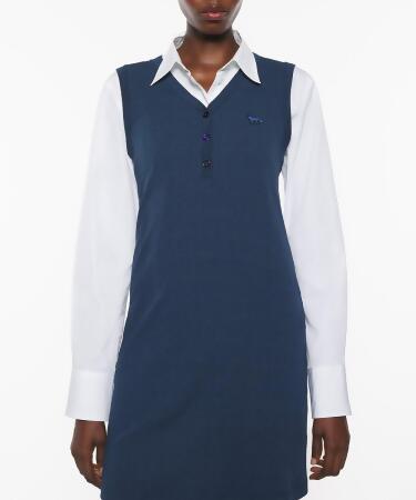 MAISON KITSUNÉ 午夜藍小狐狸LOGO羅紋無袖連身裙_女/ XL 