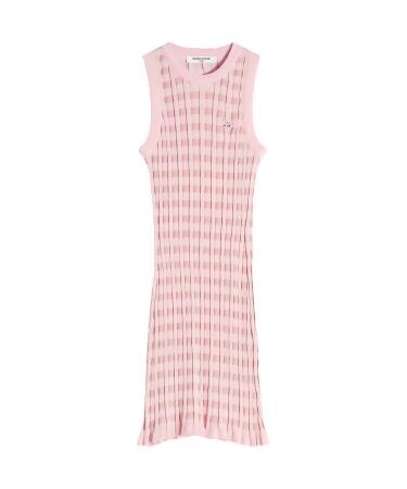 MAISON KITSUNÉ 莓果粉小狐狸LOGO皺褶無袖迷你連身裙/女/ S 