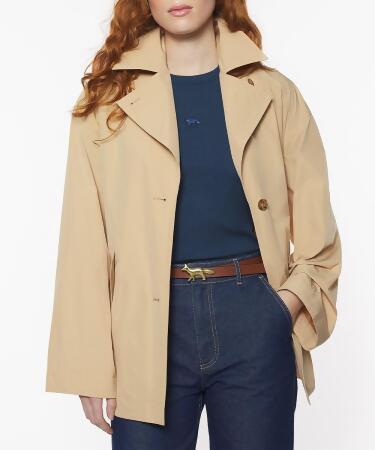 MAISON KITSUNÉ 麂皮色變化狐狸頭LOGO輕便短版風衣/女/ M 
