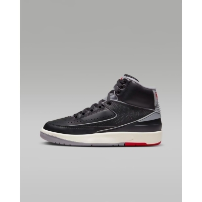 Nike Air Jordan 2 Retro Black/Cement Grey-Fire Red DQ8562-001 Kid's 