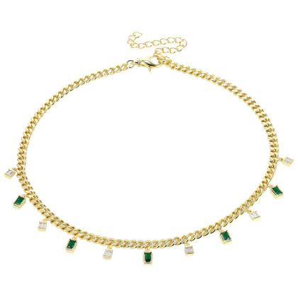 Layered SERENA - Baguette Drop Link Necklace, in gold with clear and green gems