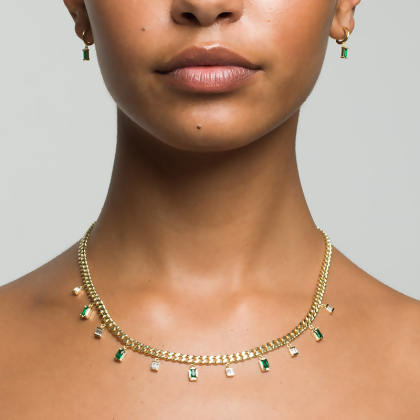 Layered SERENA - Baguette Drop Link Necklace in gold