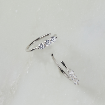 Layered Zara - 3 Stone Ear Cuff in silver